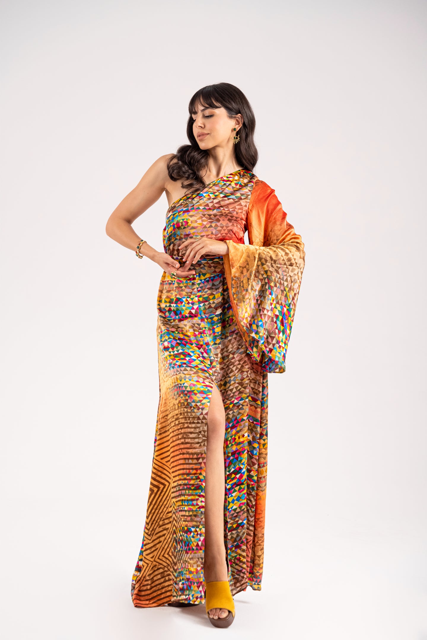 Barcelona - Silky Orange Half Shoulder Dress